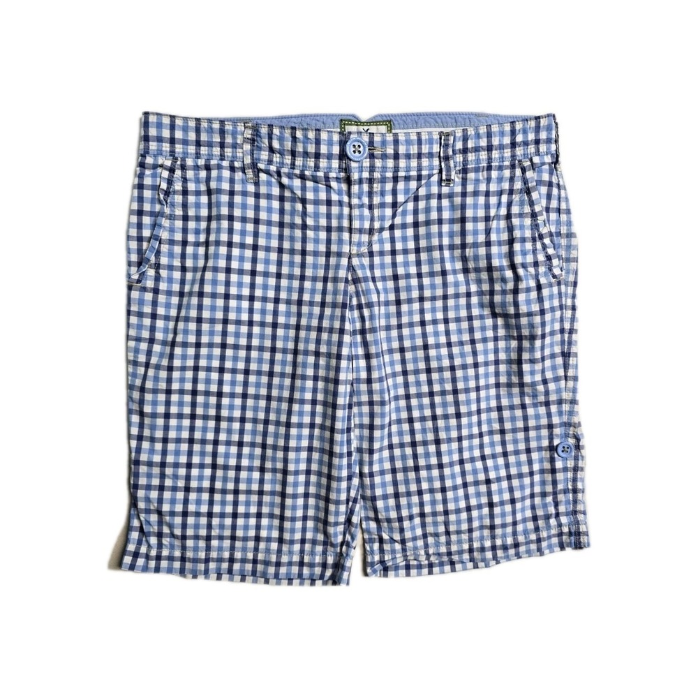VTG American Eagle Shorts Womens 8 Blue Plaid Roll Tab Chino Hiking Low Rise Y2K